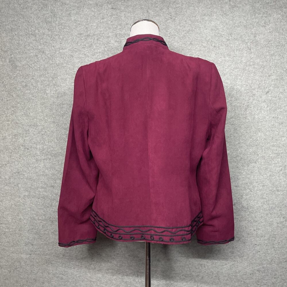 Dress Barn XL Burgundy Faux Suede Jacket w/Black Scrollwork Embroidery Mandarin - Picture 6 of 10